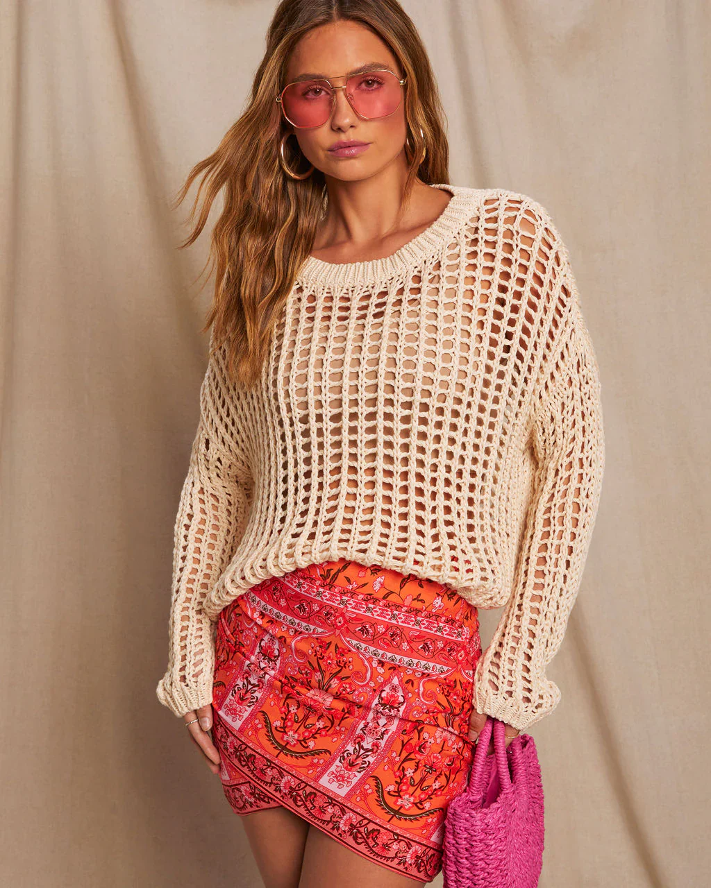 WFMD Under The Boardwalk Cotton Crochet Knit Sweater