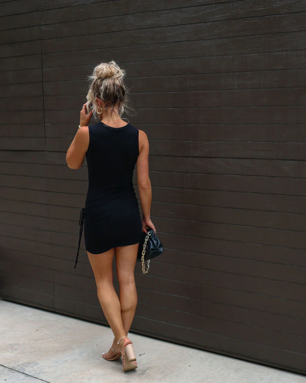 WFMD Elayna Crew Neck Ruched Mini Dress