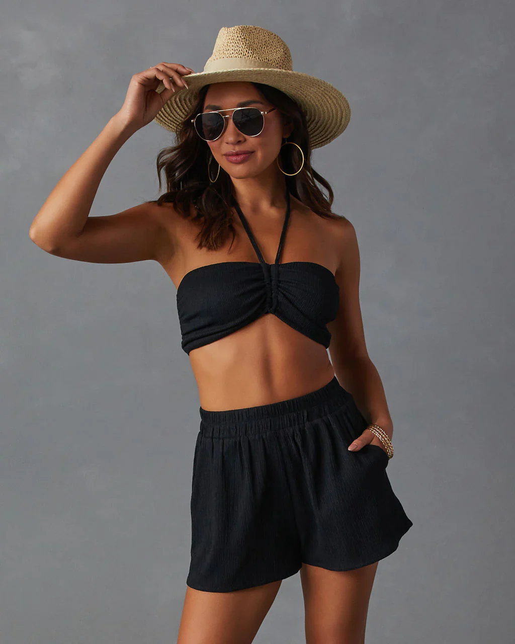 WFMD Monica Textured Pocketed Elastic Waist Shorts