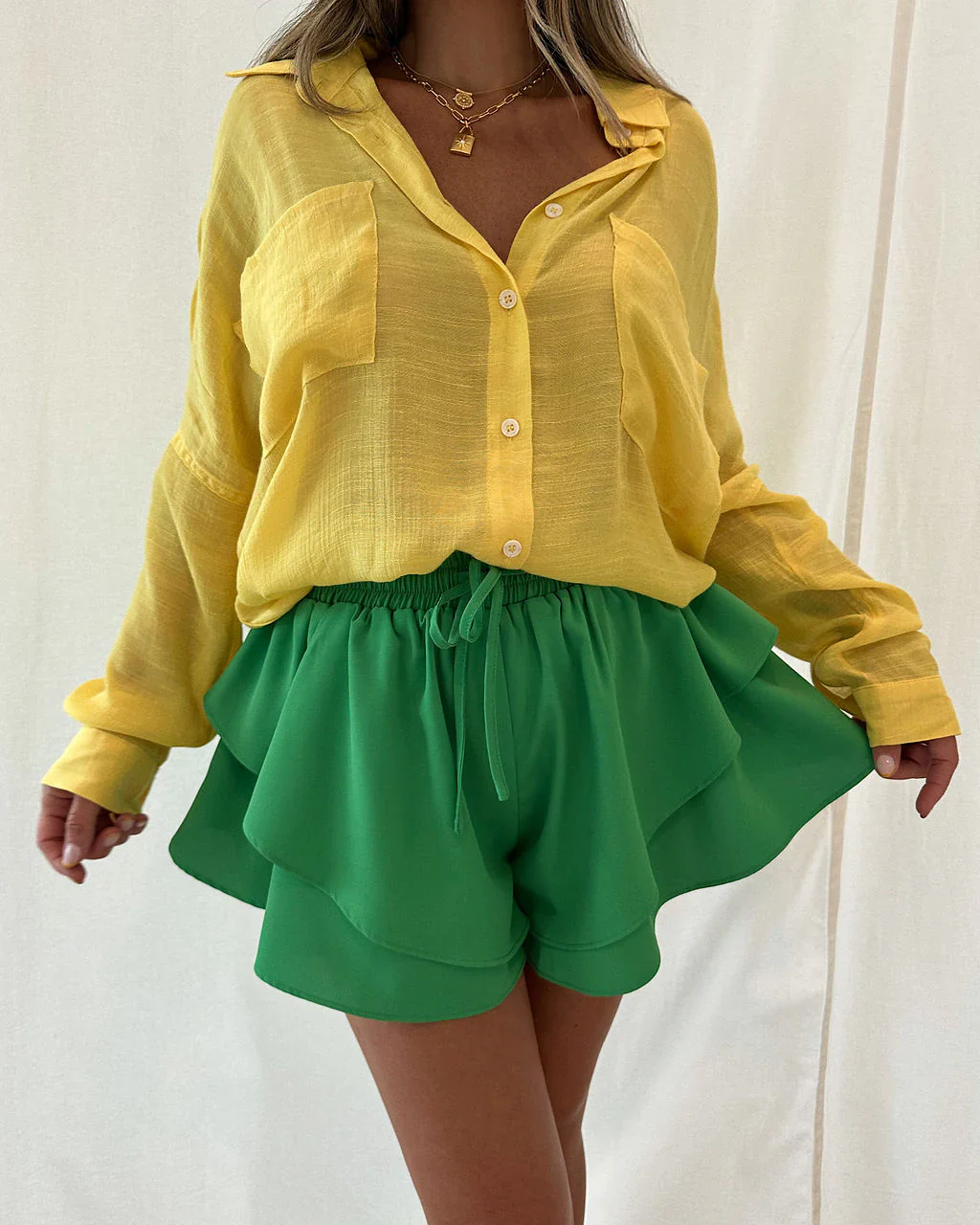 WFMD Flutter My Way Drawstring Tiered Shorts