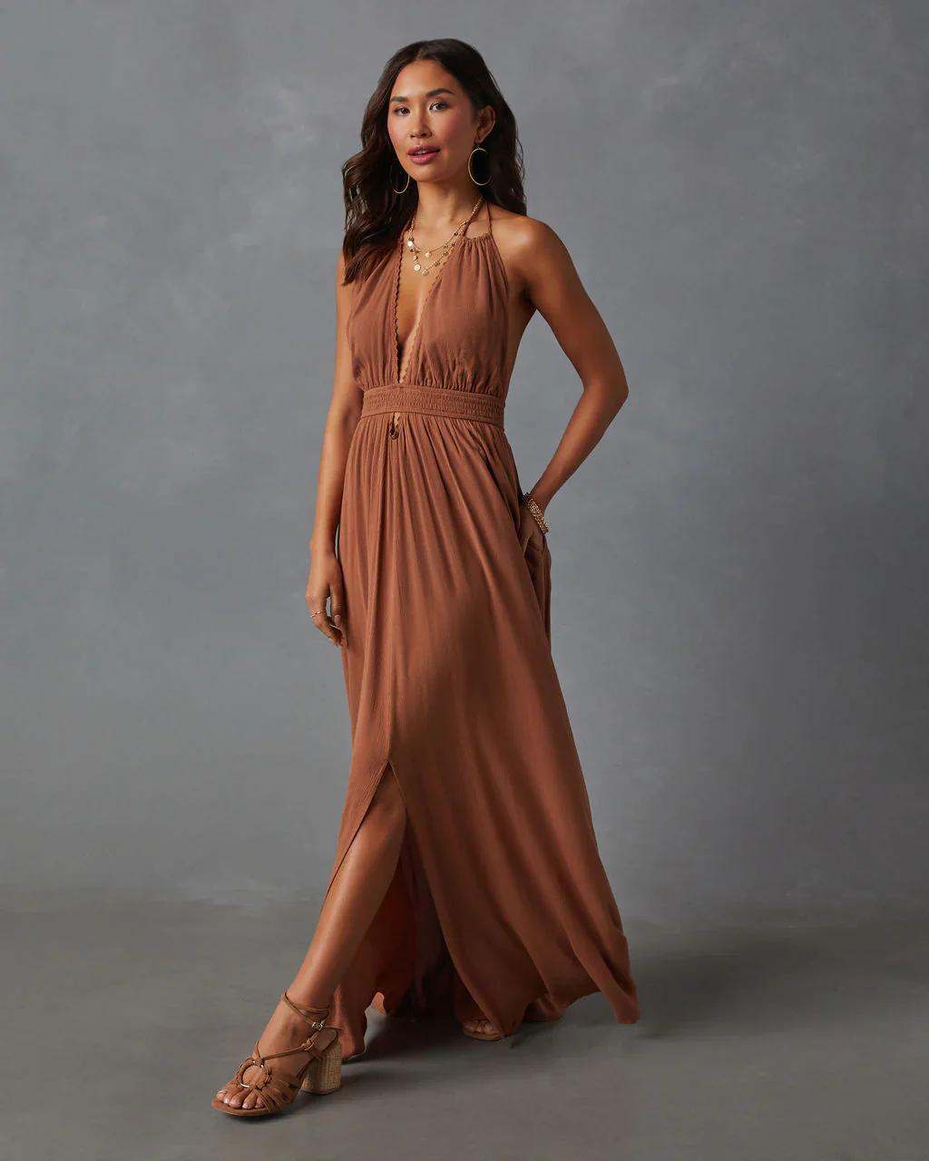 WFMD Oriana Pocketed Rope Trim Maxi Dress