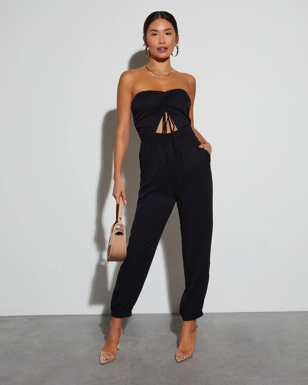 WFMD Francine Pocketed Strapless Cutout Jumpsuit