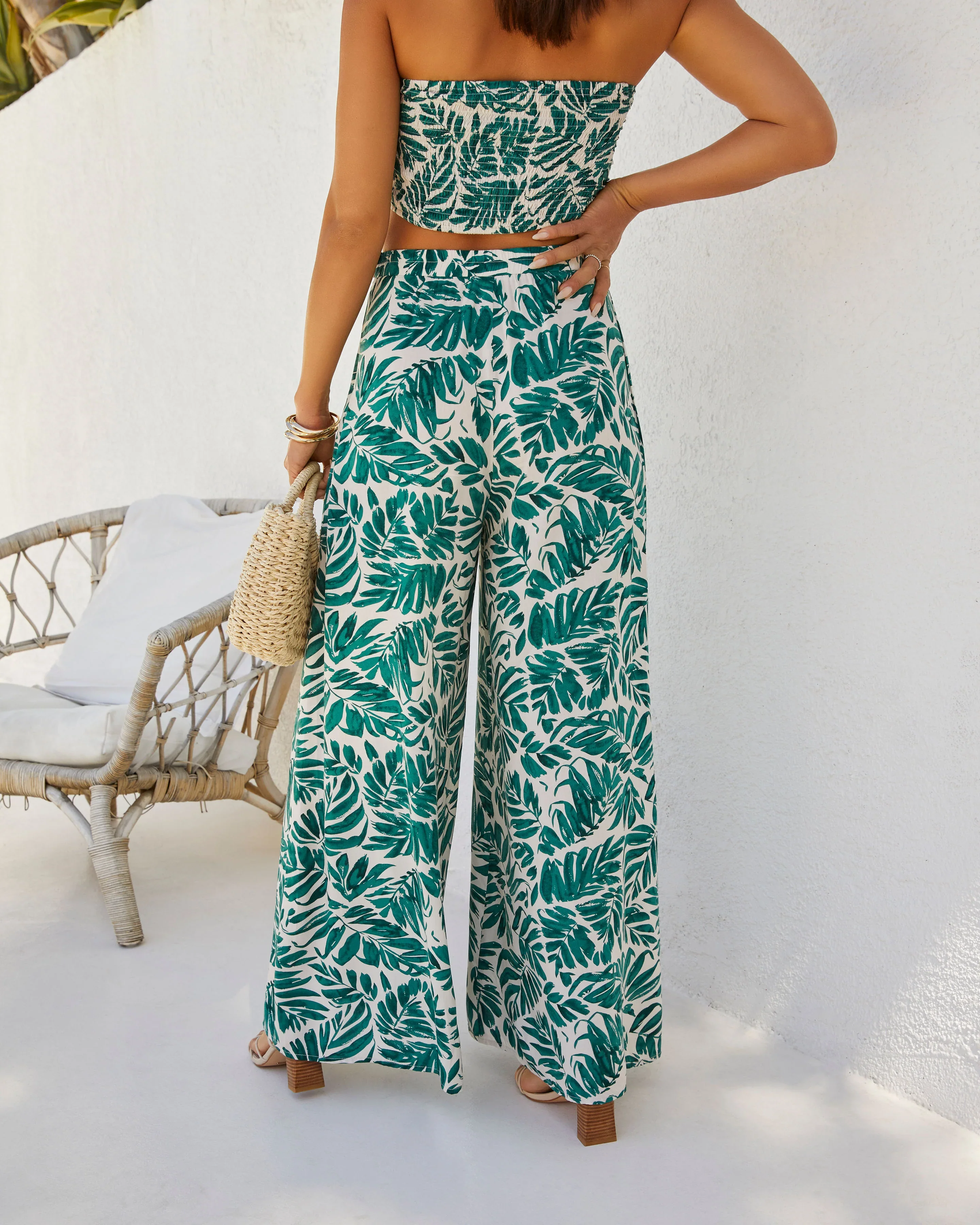 WFMD Wailea Palm Print Wide Leg Pant