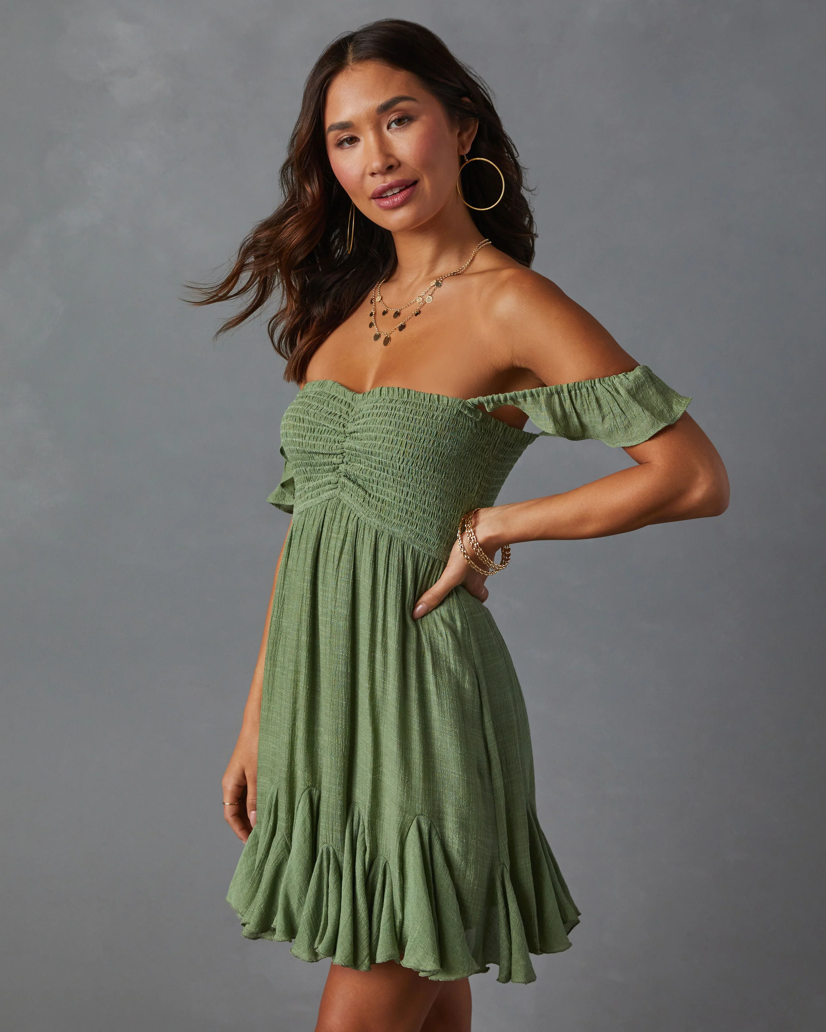 WFMD Mahoney Smocked Ruffle Mini Dress