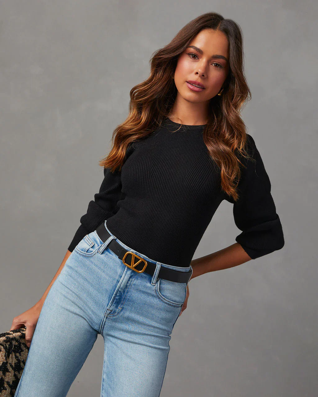 WFMD Carsian Ribbed Puff Sleeve Sweater