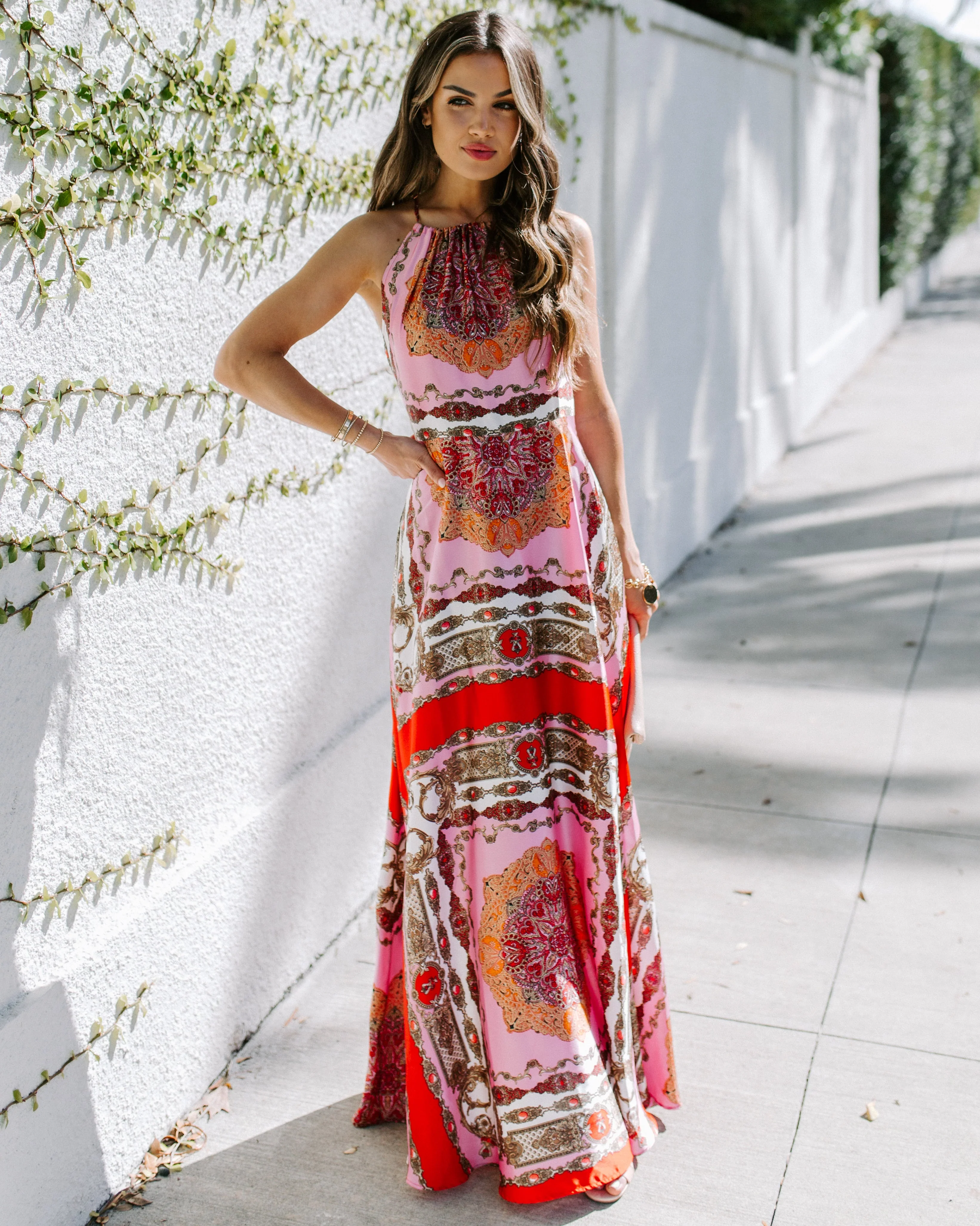 WFMD Reina Printed Halter Maxi Dress