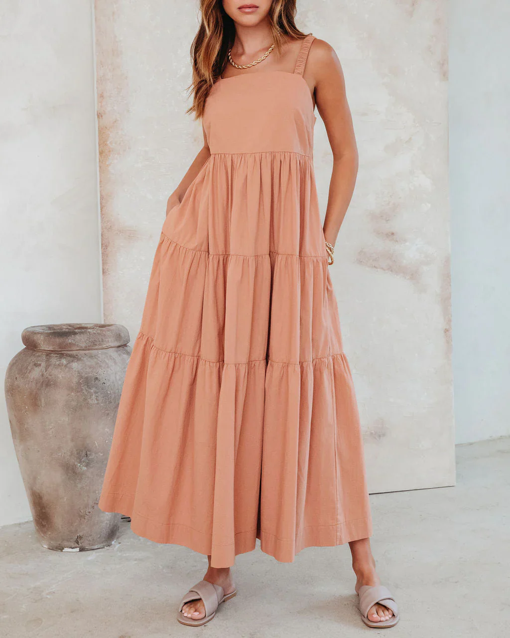 WFMD Madelina Tiered Cotton Blend Midi Dress