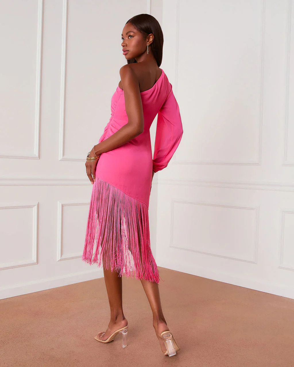 WFMD Tonika Asymmetrical Fringe Midi Dress