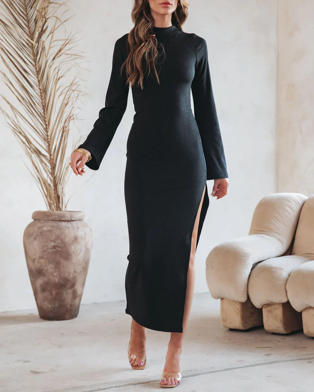 WFMD Simpson Ribbed Side Slit Maxi Dress