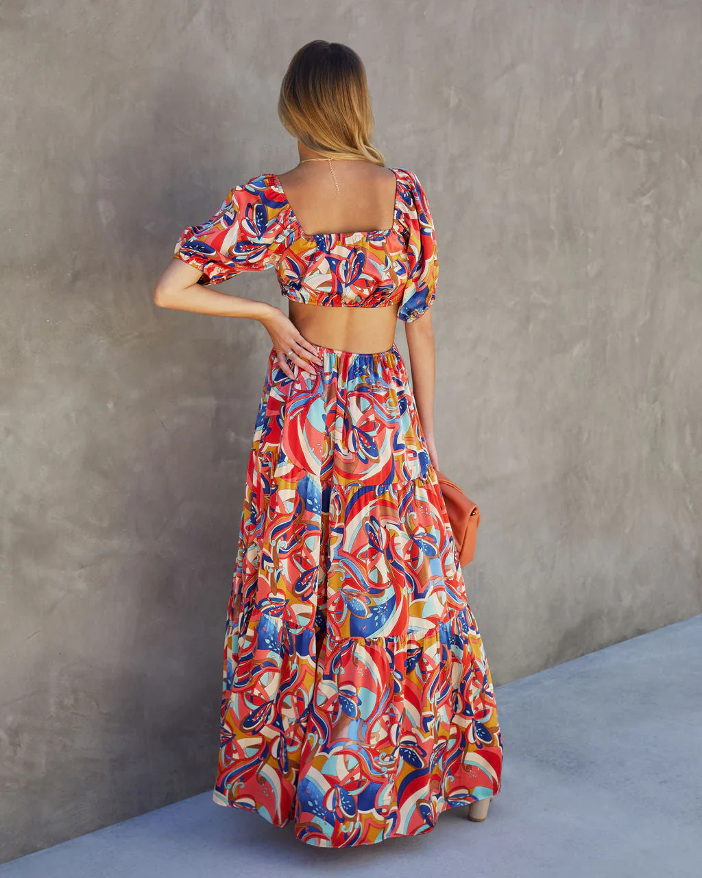 WFMD Roma Satin Printed Side Cutout Maxi Dress