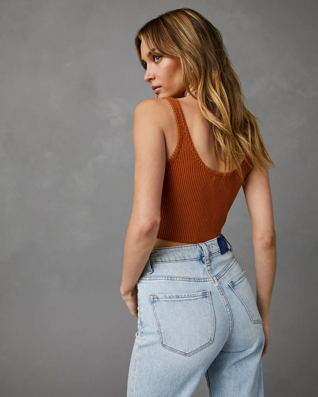 WFMD Cindi Sweater Knit Front Knot Crop Tank