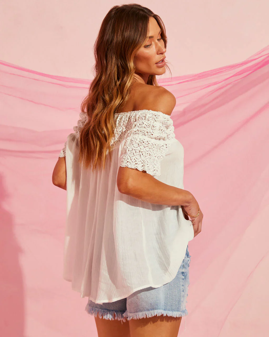 WFMD Above The Clouds Crochet Off The Shoulder Top