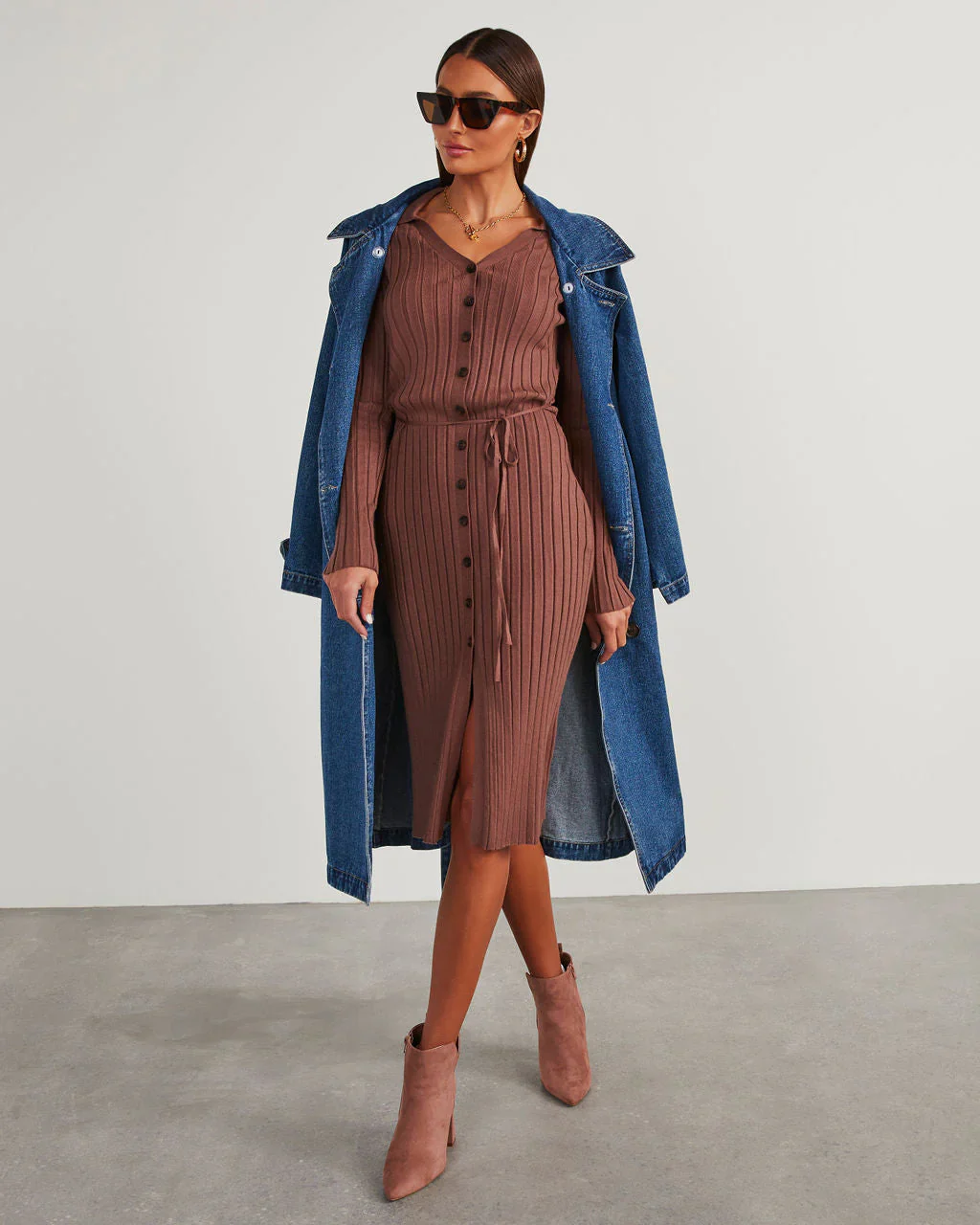 WFMD Vitara Button Front Midi Sweater Dress