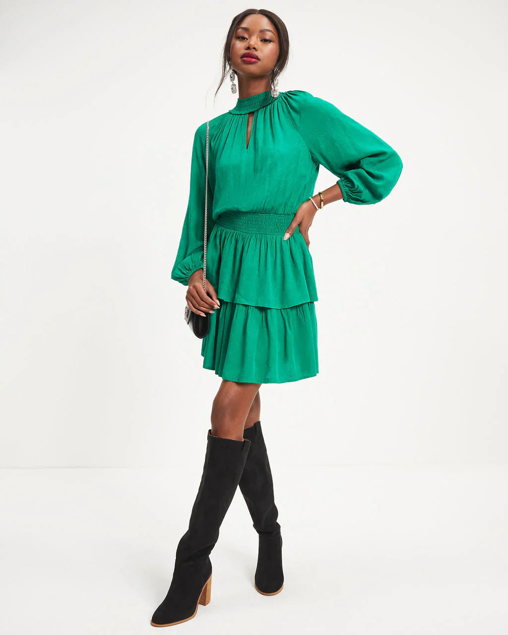 WFMD Under The Mistletoe Cutout Tiered Mini Dress