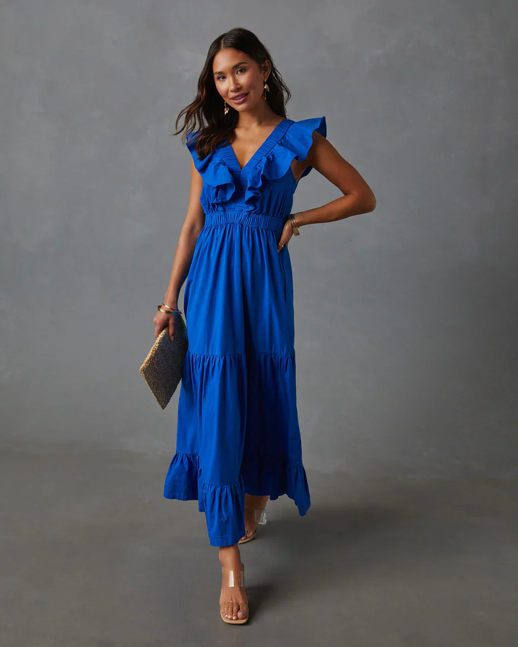 WFMD Minerva Tiered Ruffle V-Neck Maxi Dress
