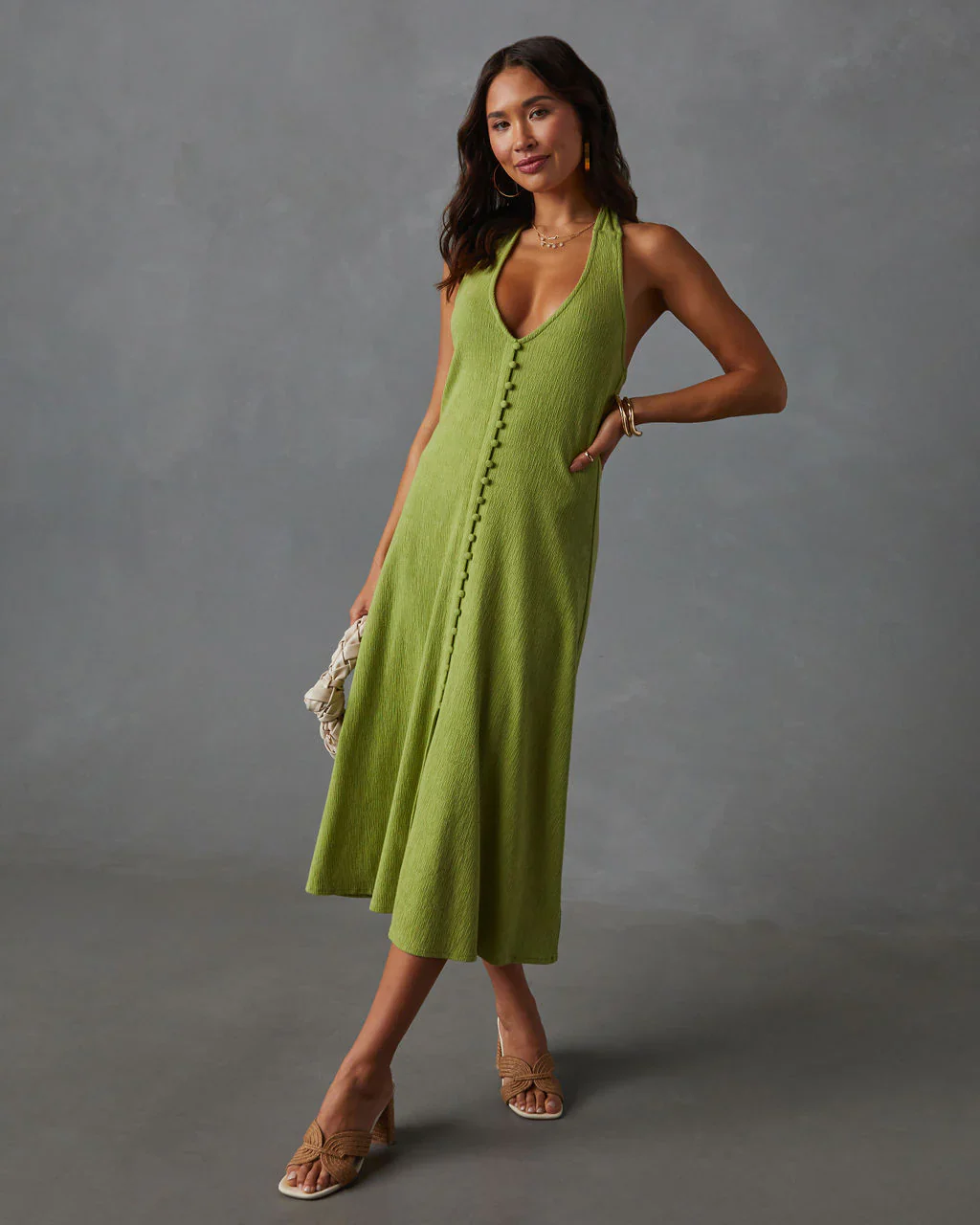 WFMD Vivienne Halter Button Down Midi Dress