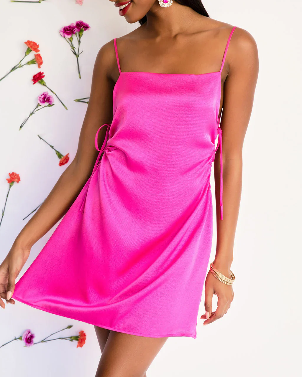 WFMD Tickled Side Cut Out Ruched Mini Dress