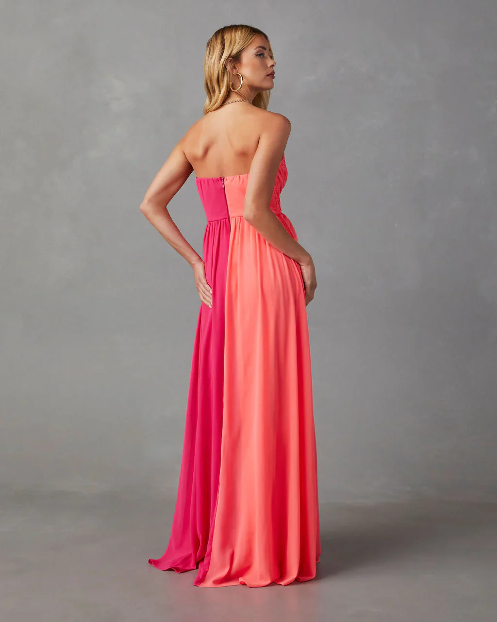 WFMD Summer Sorbet Strapless Colorblock Maxi Dress