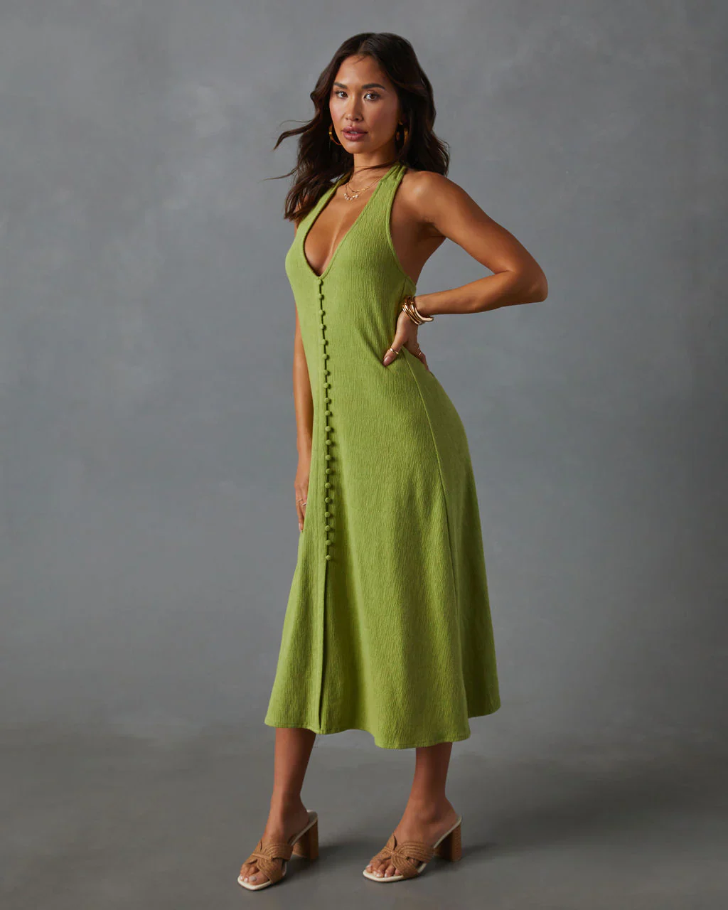 WFMD Vivienne Halter Button Down Midi Dress