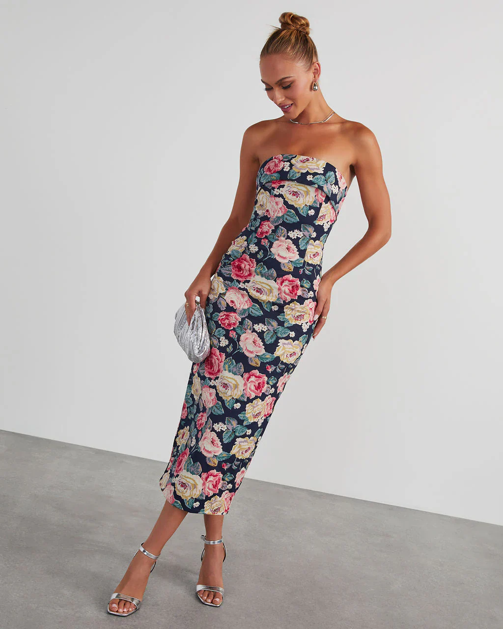 WFMD RSVP Yes Strapless Floral Midi Dress