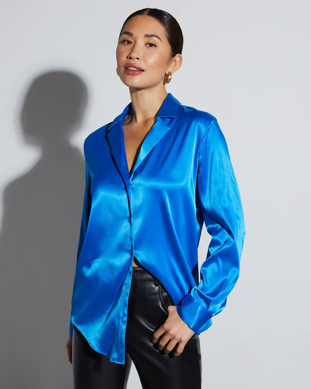 WFMD Sophisticated Satin Button Down Blouse