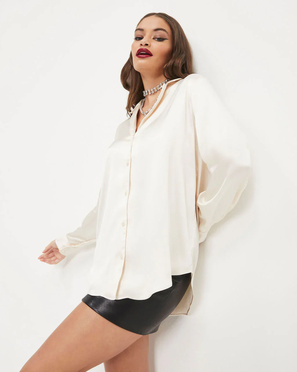 WFMD Sophisticated Satin Button Down Blouse