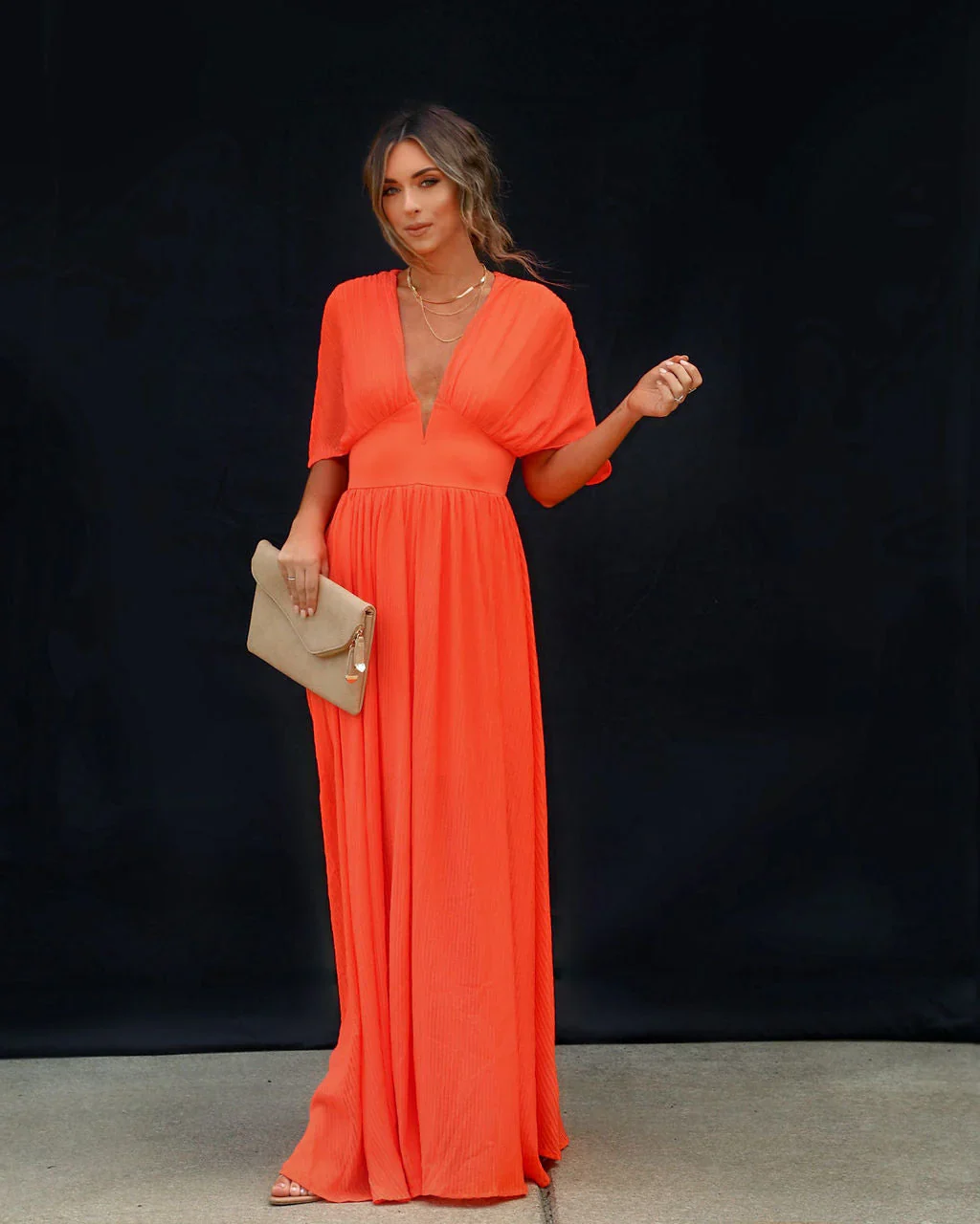 WFMD Cathleen Plunge Neck Maxi Dress