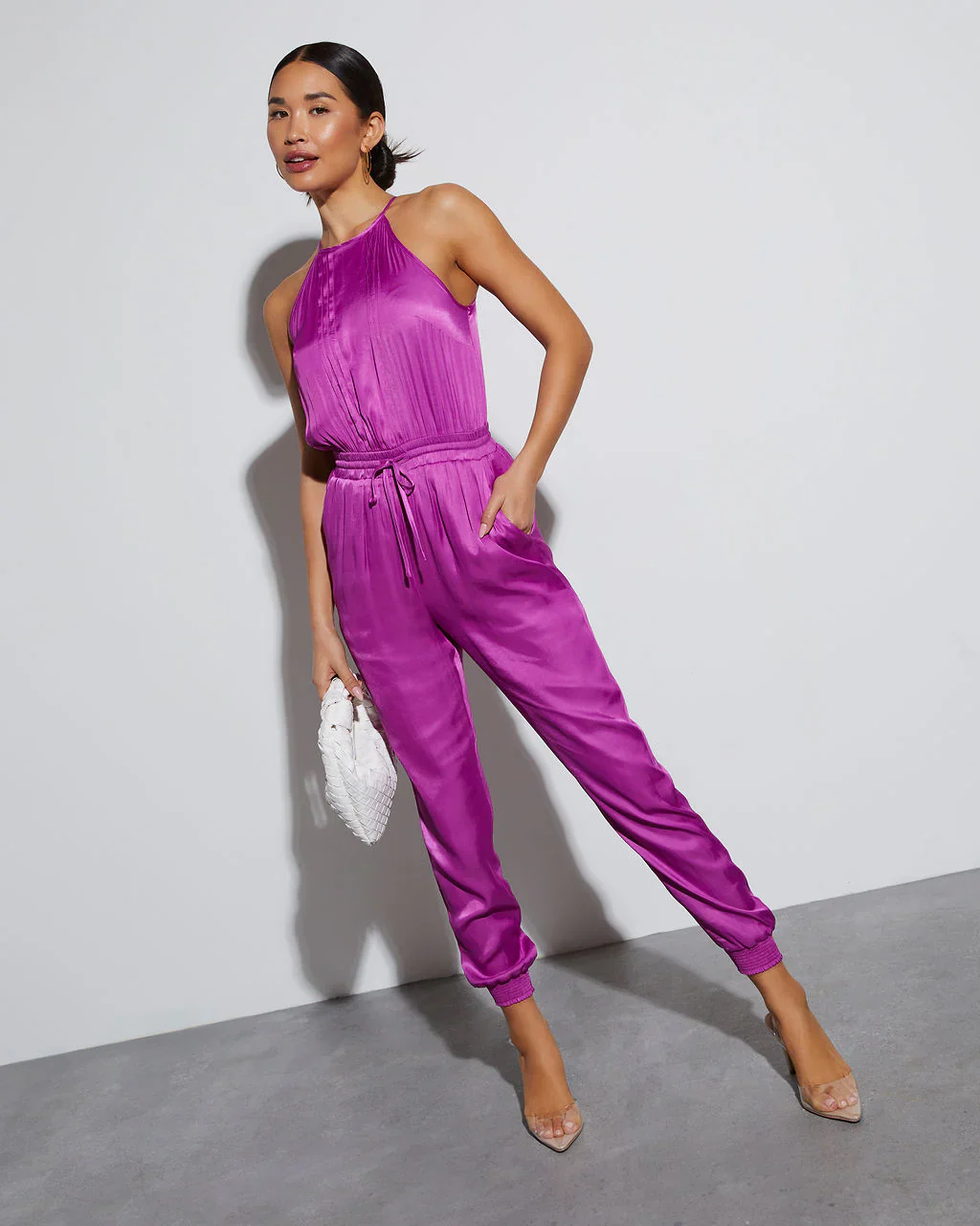 WFMD Monelle Satin Drawstring Waist Jumpsuit