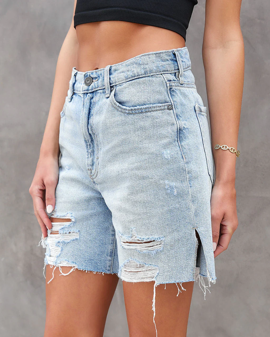 WFMD Davis High Rise Distressed Dad Jean Shorts