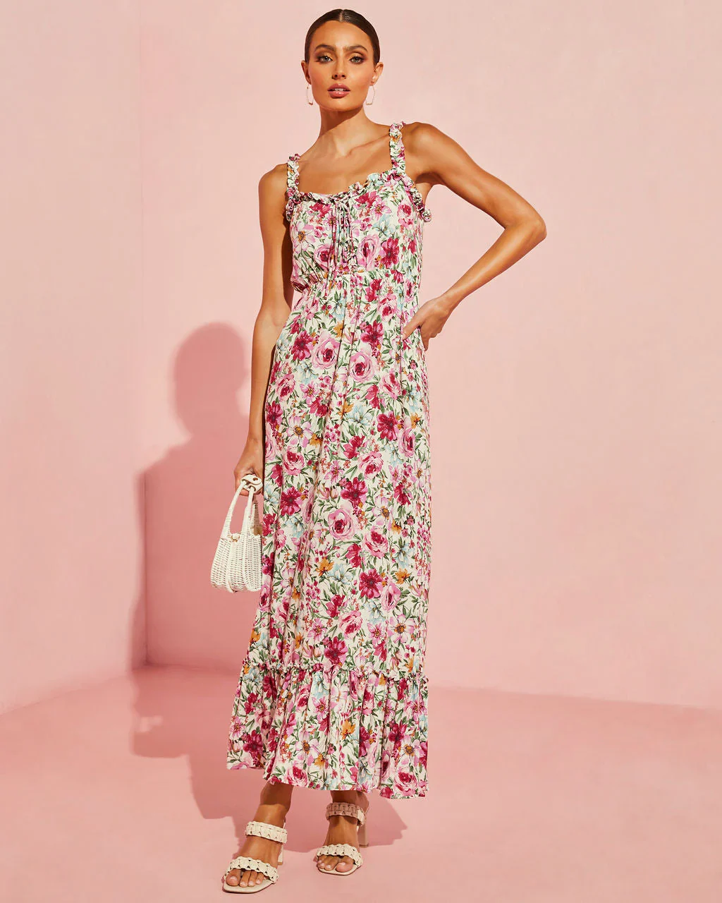 WFMD Vilma Ruffle Trim Floral Maxi Dress