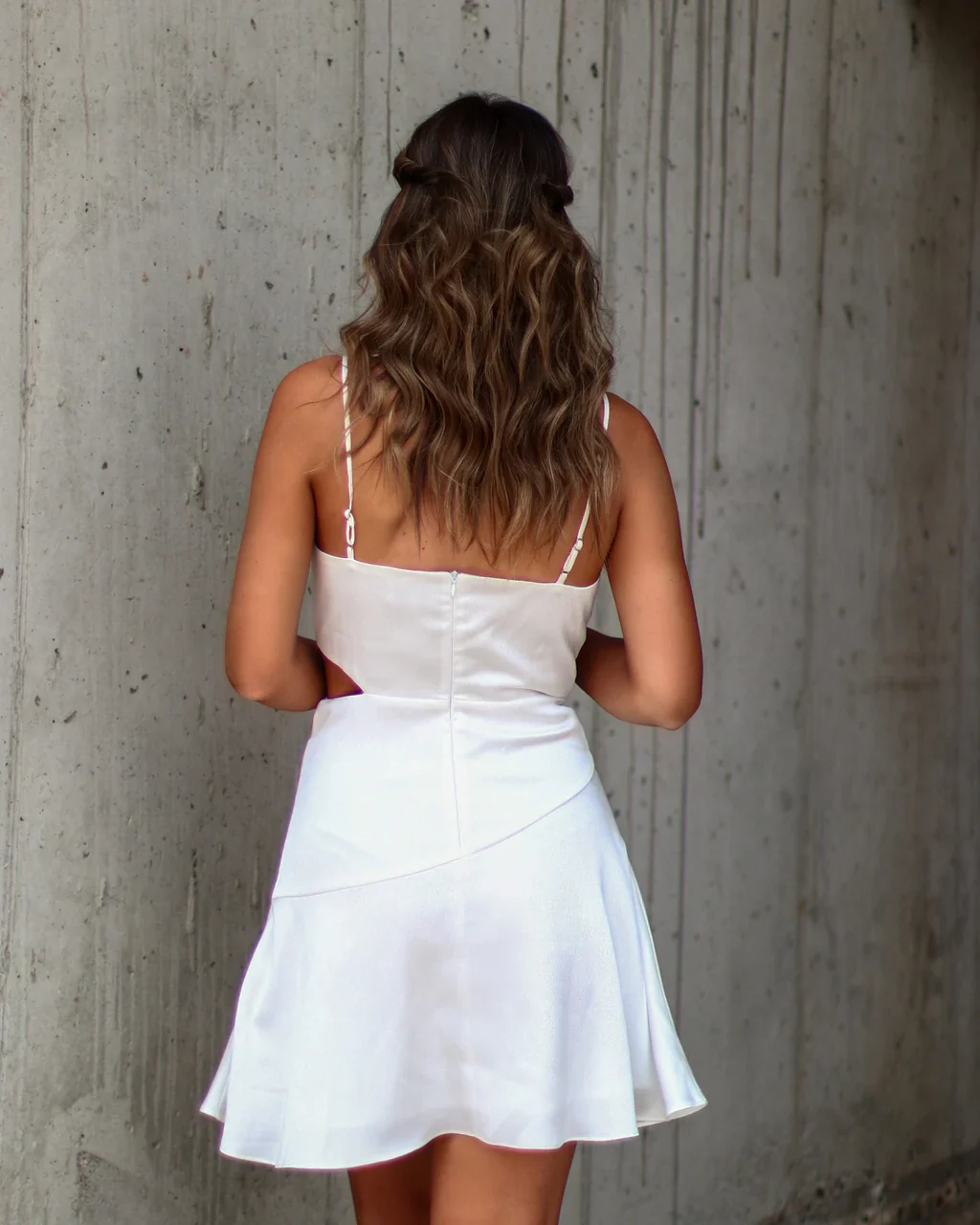 WFMD Twyla Satin Cowl Neck Cutout Mini Dress