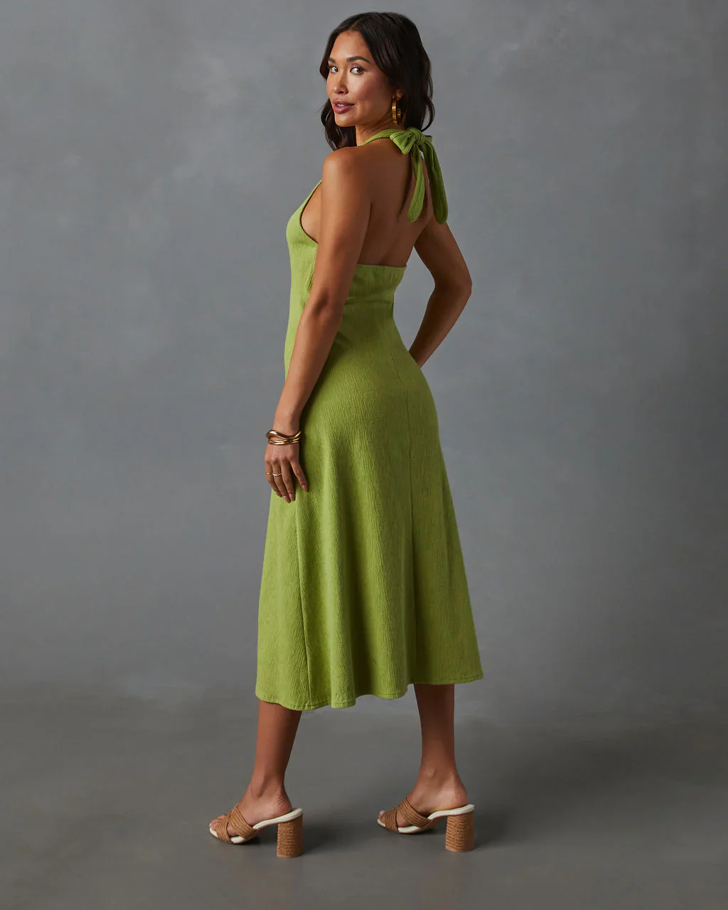 WFMD Vivienne Halter Button Down Midi Dress