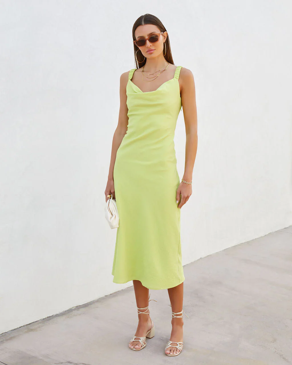 WFMD Sutton Cowl Neck Scrunch Shoulder Strap Midi Dress