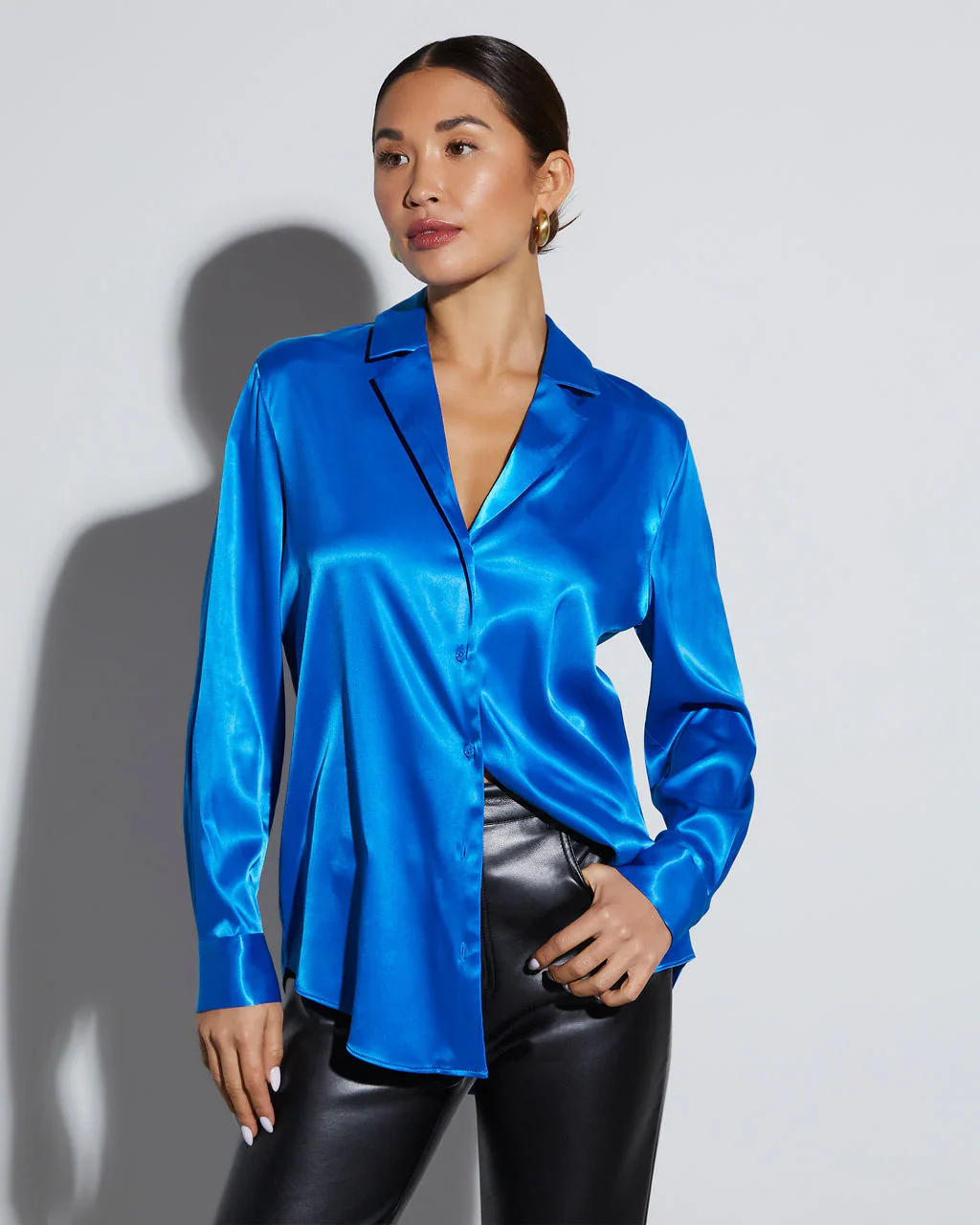 WFMD Sophisticated Satin Button Down Blouse