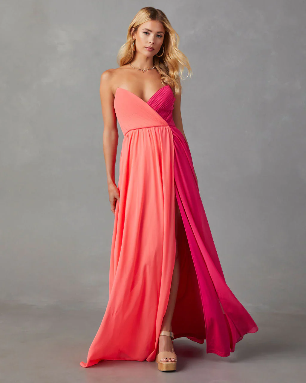 WFMD Summer Sorbet Strapless Colorblock Maxi Dress