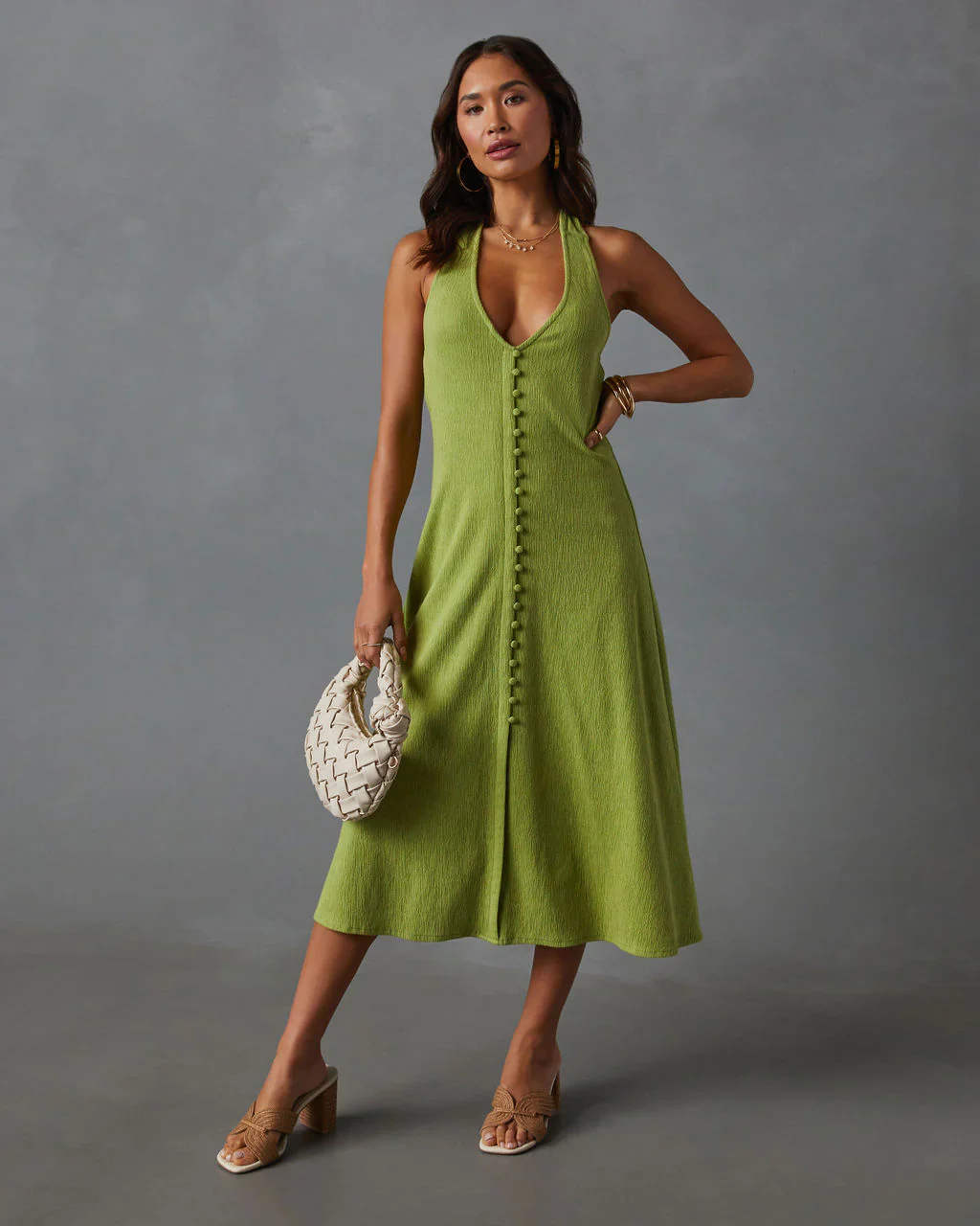 WFMD Vivienne Halter Button Down Midi Dress