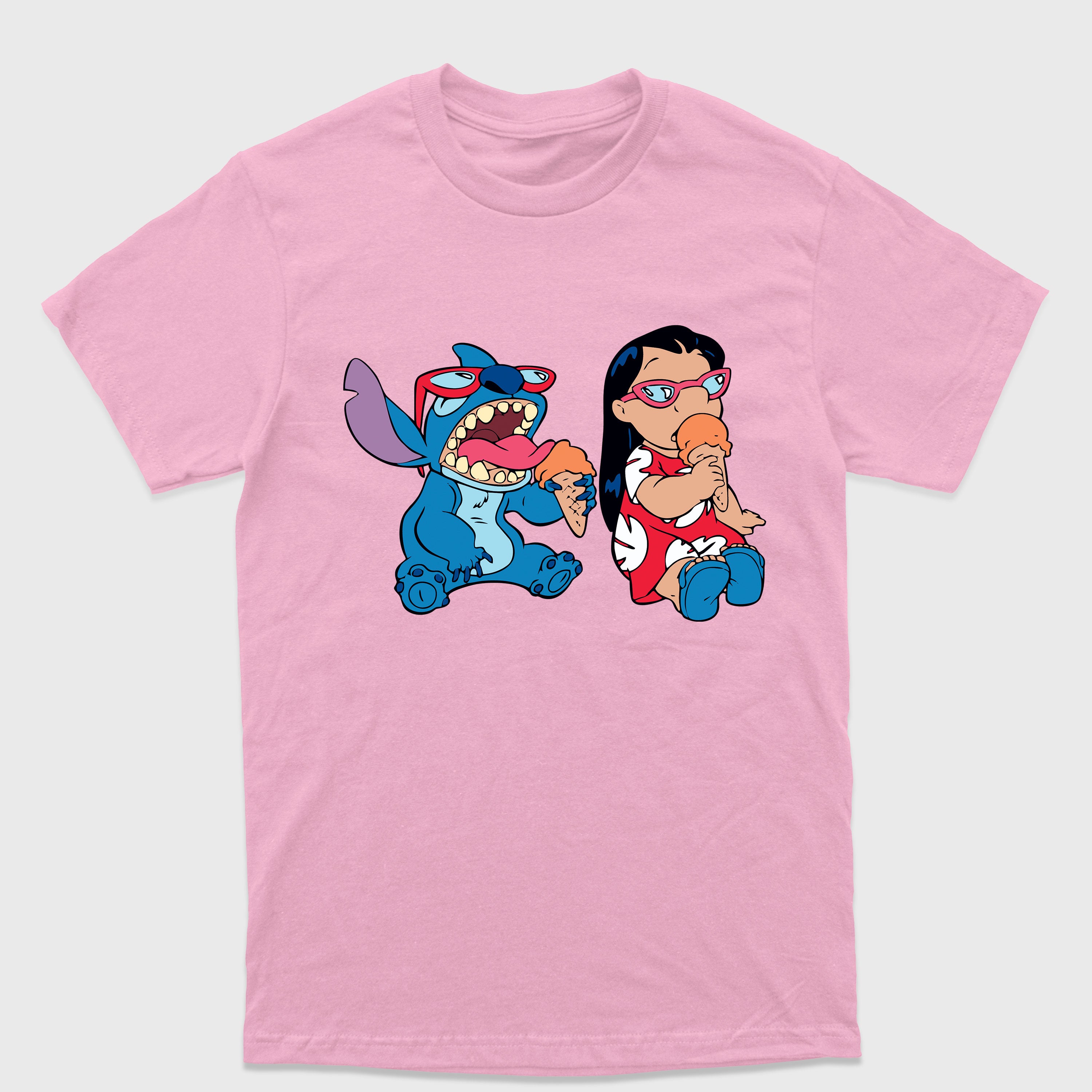 Camiseta Básica Lilo e Stitch Tomando Sorvete