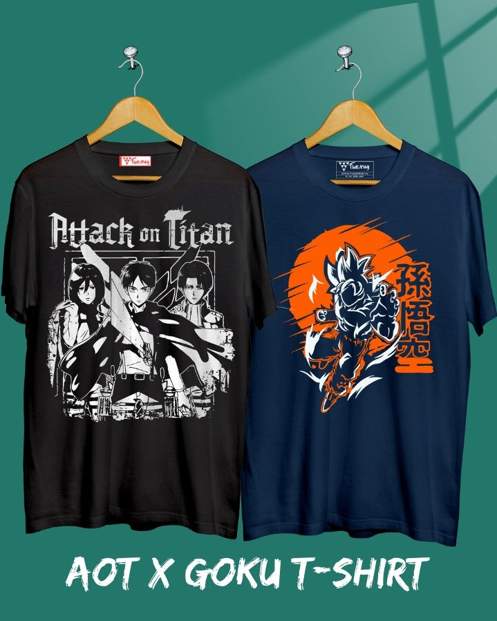 Combinação de camisetas Aot X Goku