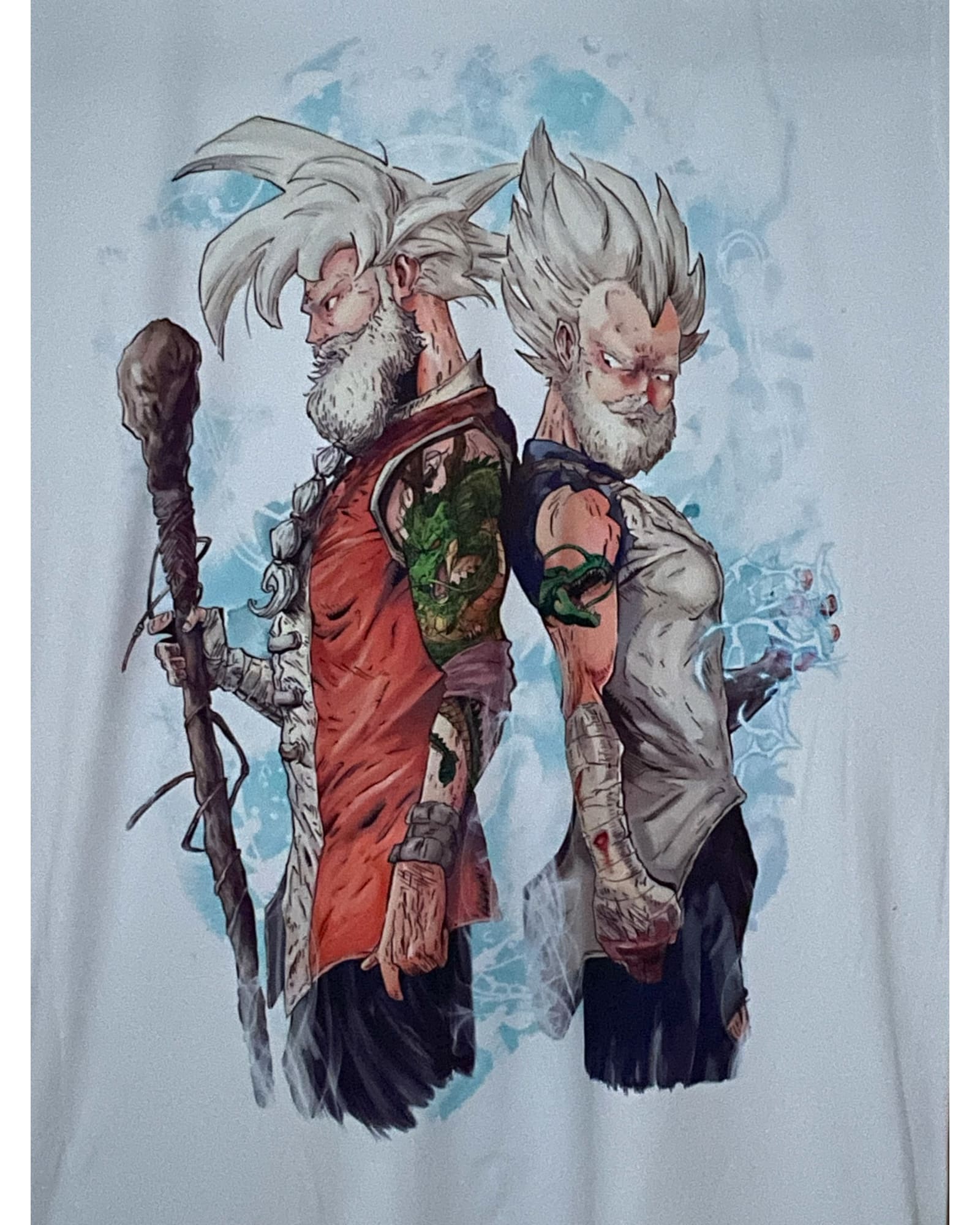 Camiseta Hombre Dragon Ball Z Goku y Vegeta Blanca