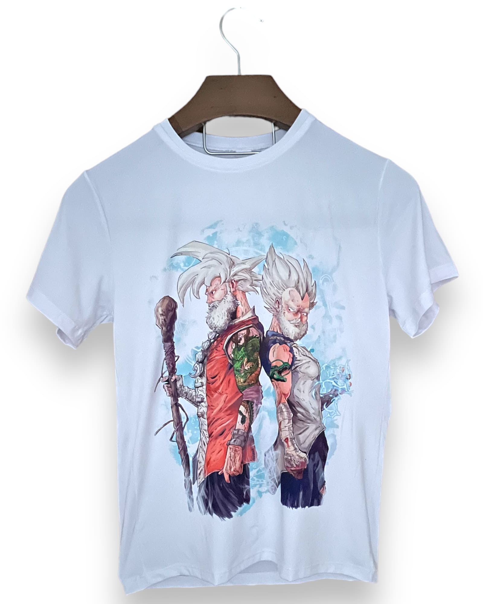 Camiseta Hombre Dragon Ball Z Goku y Vegeta Blanca