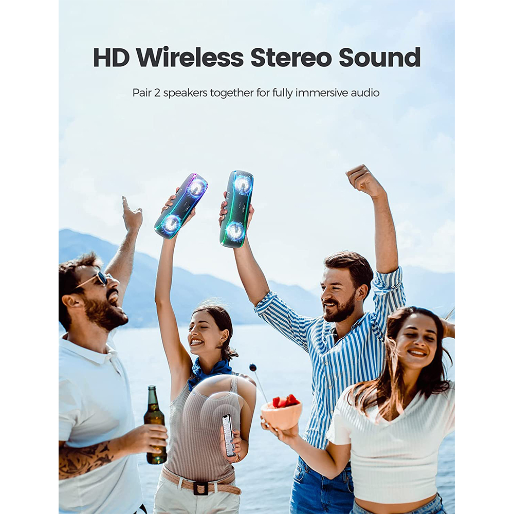 WISETIGER Alto-falante Bluetooth ao ar livre IPX7 à prova d'água 25W BT5.3 Alto-falante estéreo Surround com luzes de EQ pulsantes legais WISETIGER Alto-falante Bluetooth ao ar livre IPX7 à prova d'água 25W BT5.3 Alto-falante estéreo Surround com lu