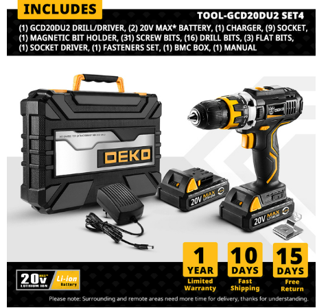Série DEKO 20V MAX GCD 1/2 pol. Kit de ferramentas para furadeira/parafusadeira sem fio - GCD20DU2