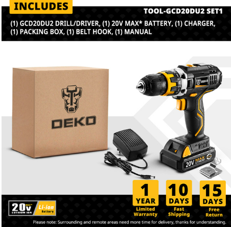 Série DEKO 20V MAX GCD 1/2 pol. Kit de ferramentas para furadeira/parafusadeira sem fio - GCD20DU2