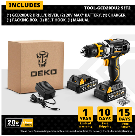 Série DEKO 20V MAX GCD 1/2 pol. Kit de ferramentas para furadeira/parafusadeira sem fio - GCD20DU2