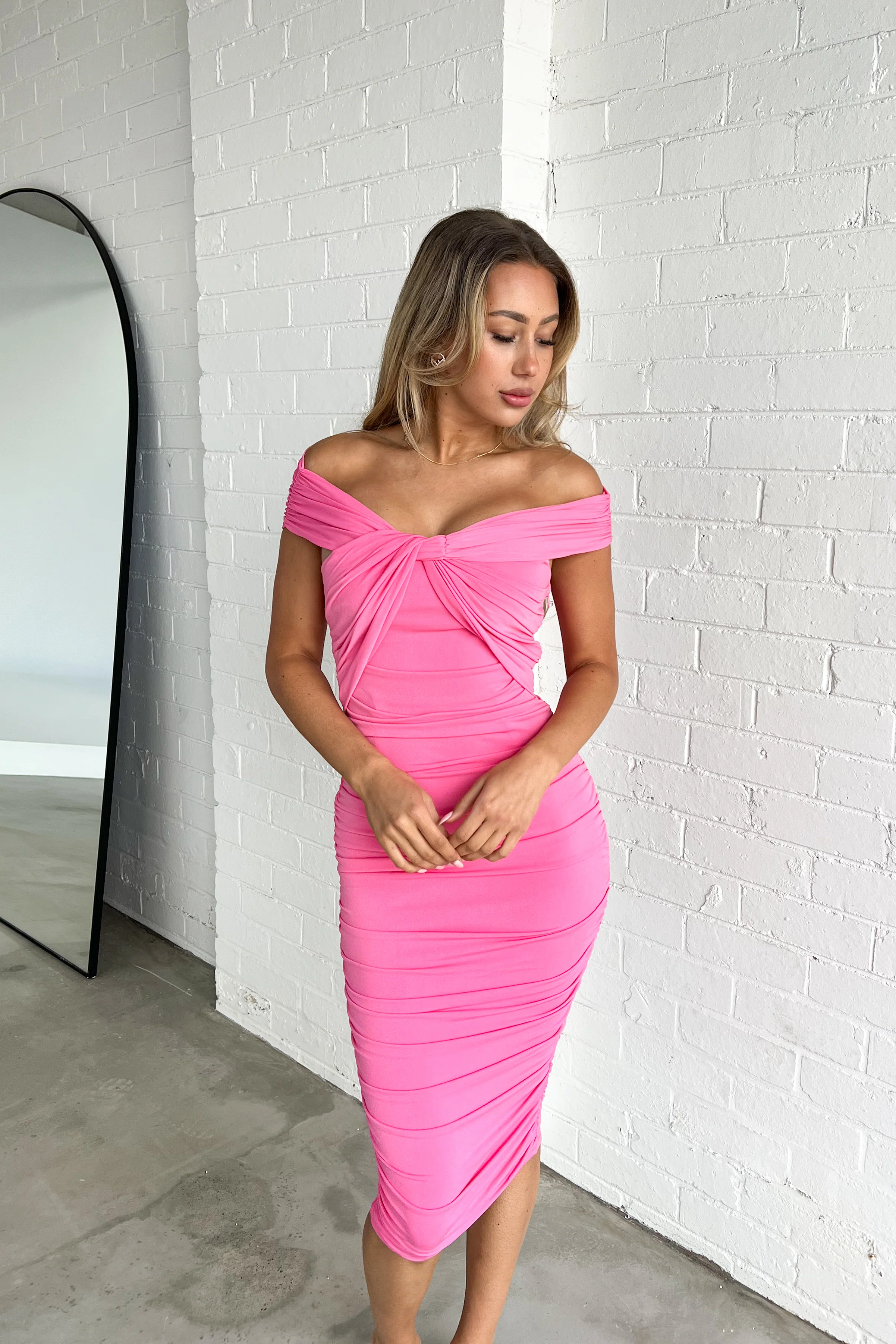 Elegant Off-Shoulder Pink Dress