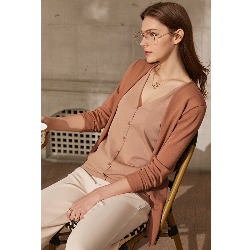 dan SPUAmii Minimalism Spring New Cardigan For Women Fashion Vneck Patchwork Single Breasted Women's Sweaters Tops 12140131