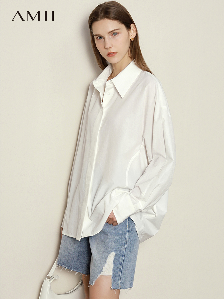 tax weight Amii Minimalism Women Shirts Office Lady Blouse For Women Loose Solid Elegant Blusas Ladies Clothing Casual Female Tops 12230012