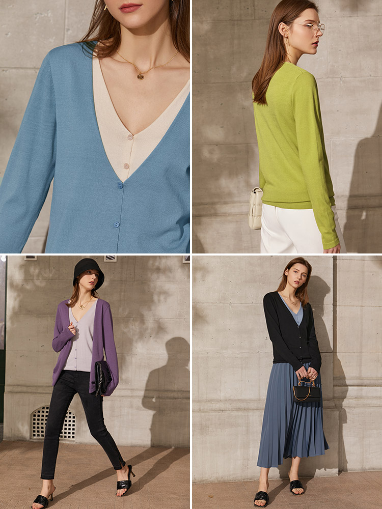 dan SPUAmii Minimalism Spring New Cardigan For Women Fashion Vneck Patchwork Single Breasted Women's Sweaters Tops 12140131