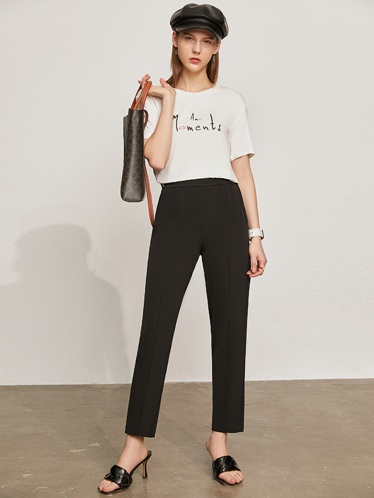 复制Amii Minimalism Summer Women's Pants Causal Solid Elastic Waist Straight Female Trouser Offical Lady Women's Suit Pants 12130229