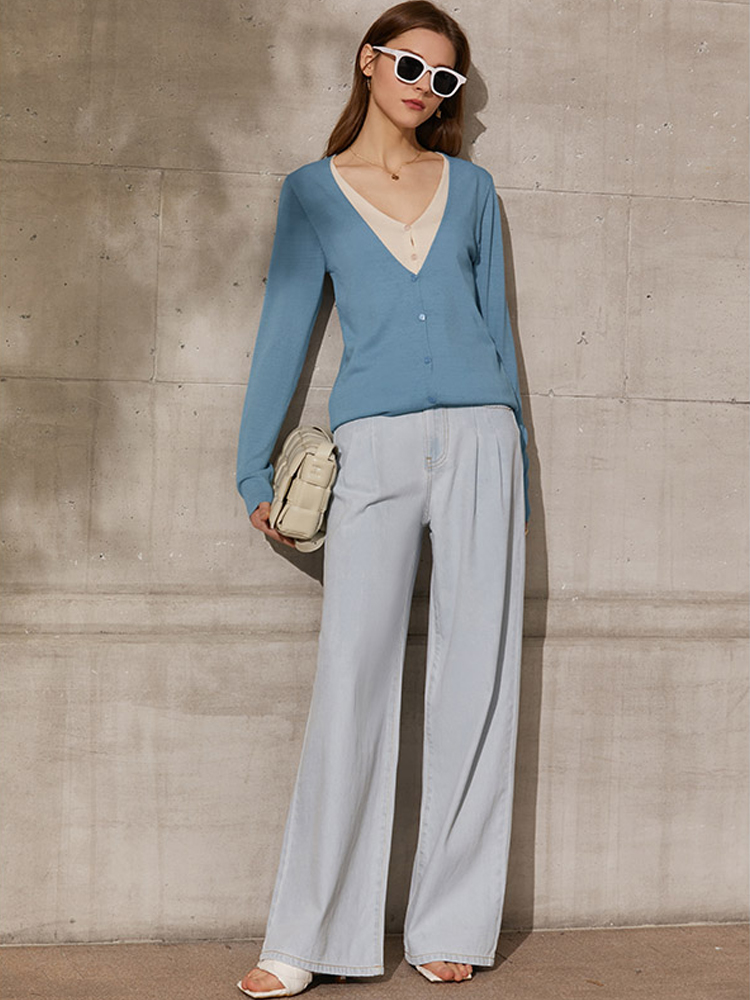 复制复制dan Amii Minimalism Spring New Cardigan For Women Fashion Vneck Patchwork Single Breasted Women's Sweaters Tops 12140131